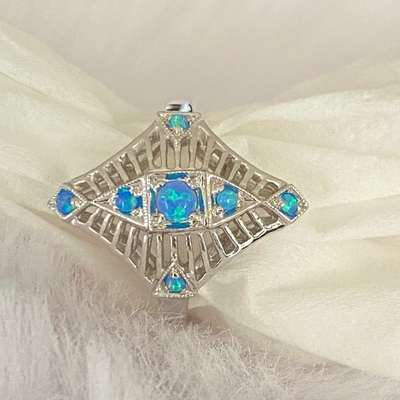 Fire Opal Ring Art Deco Style Ring  Size 6.5 - Picture 8 of 9